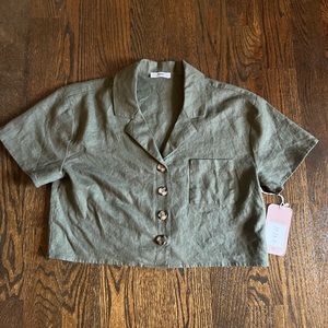 NWT Olive Linen Blend Cropped Top- Size L